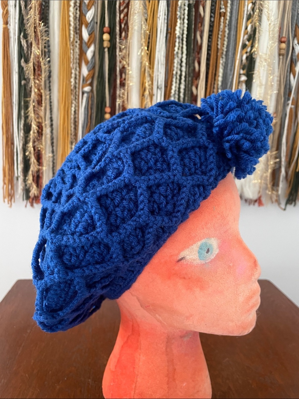 Blue Crochet Women's Beret like new boho looks